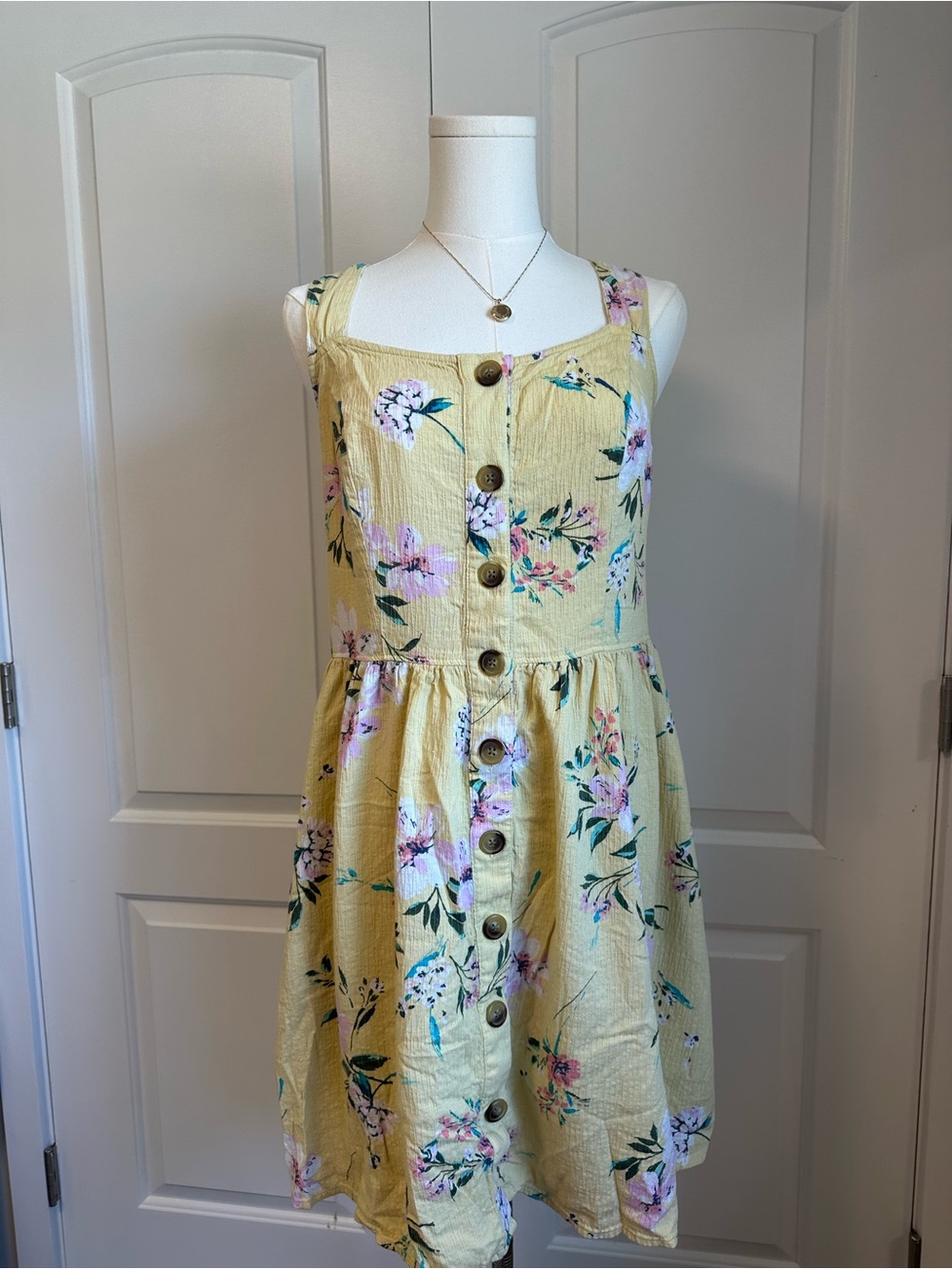 Yellow Floral Button-Front Sundress